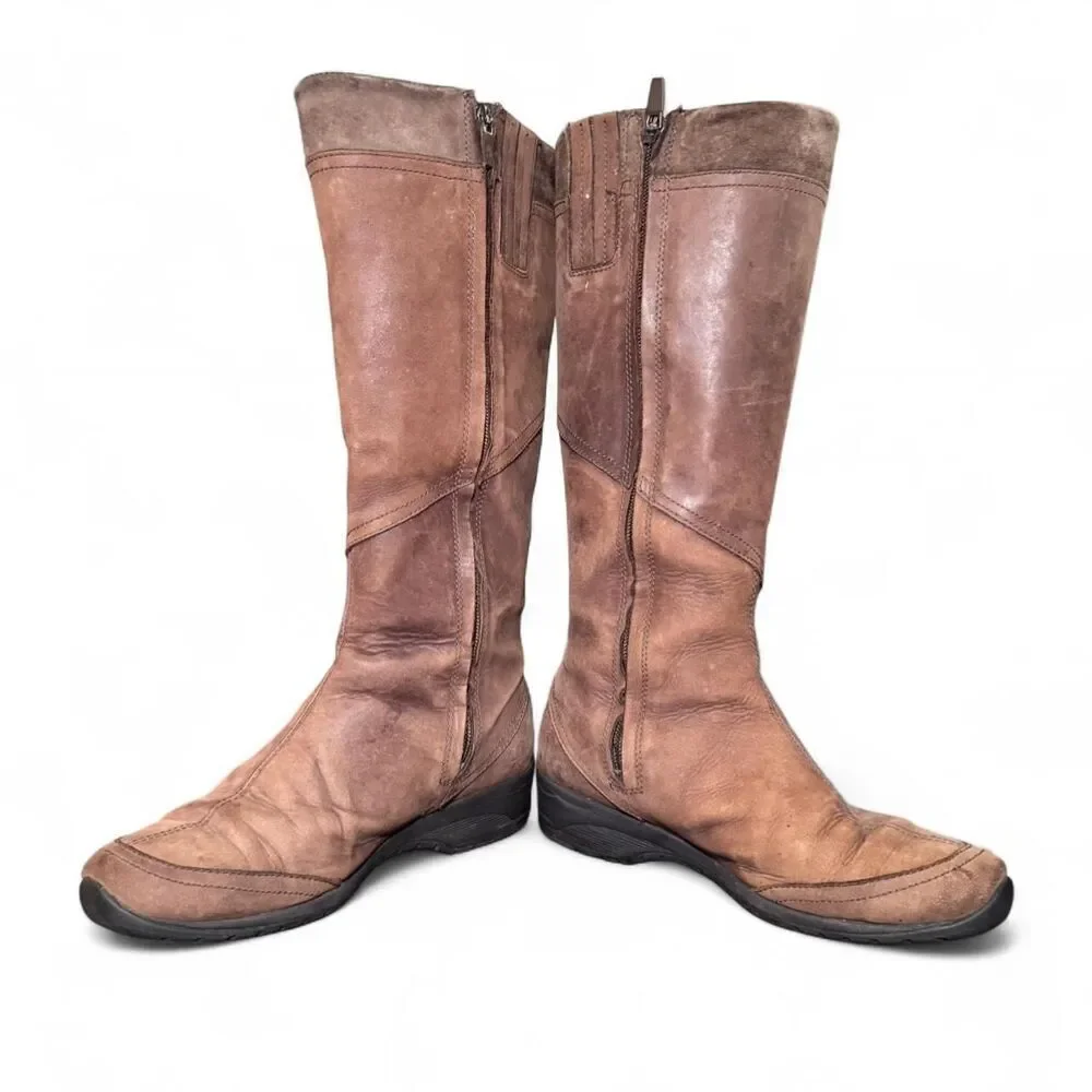 Teva Cove Women’s 7.5 Brown Tall Leather Zip Waterproof Boots Riding Style